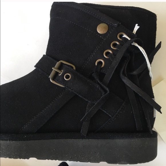 NEW UGG AUSTRALIA black suede wool warm boots 7/38 - Picture 3 of 6